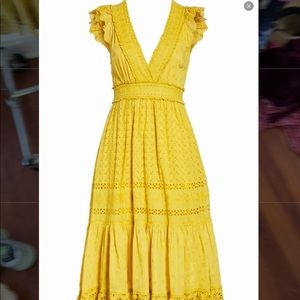 Ulla Johnson yellow marigold eyelid midi dress